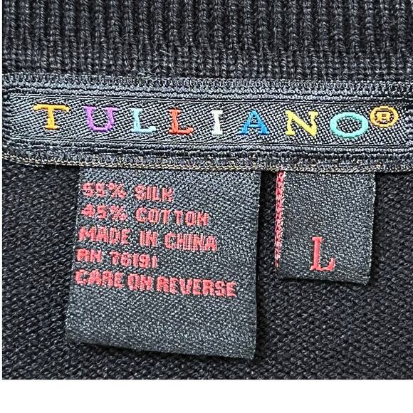 Tulliano Men's Large Black Silk Blend Long Sleeve Polo Pullover Sweater Shirt - Picture 3 of 5